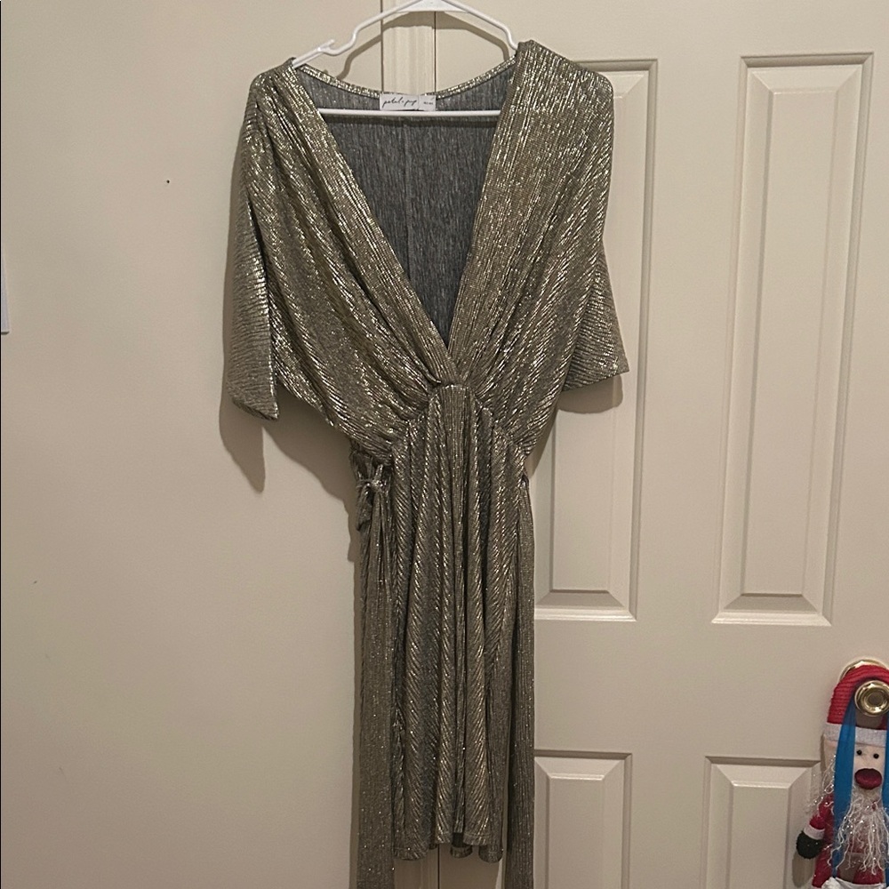 NWOT Petal & Pup Shimmering Gold Midi Dress